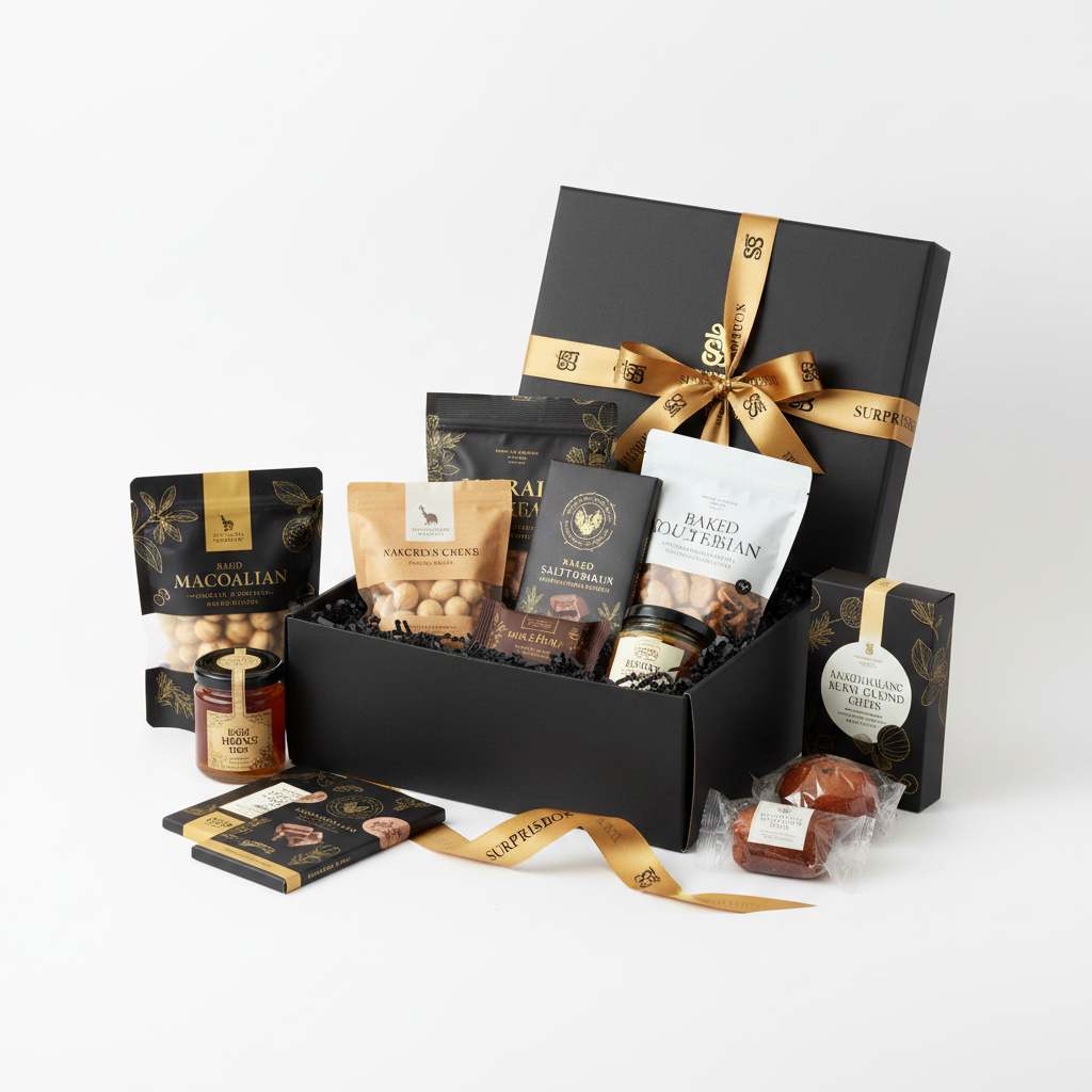 Australian Snack Pack in Surprisebox gift box with branded ribbon