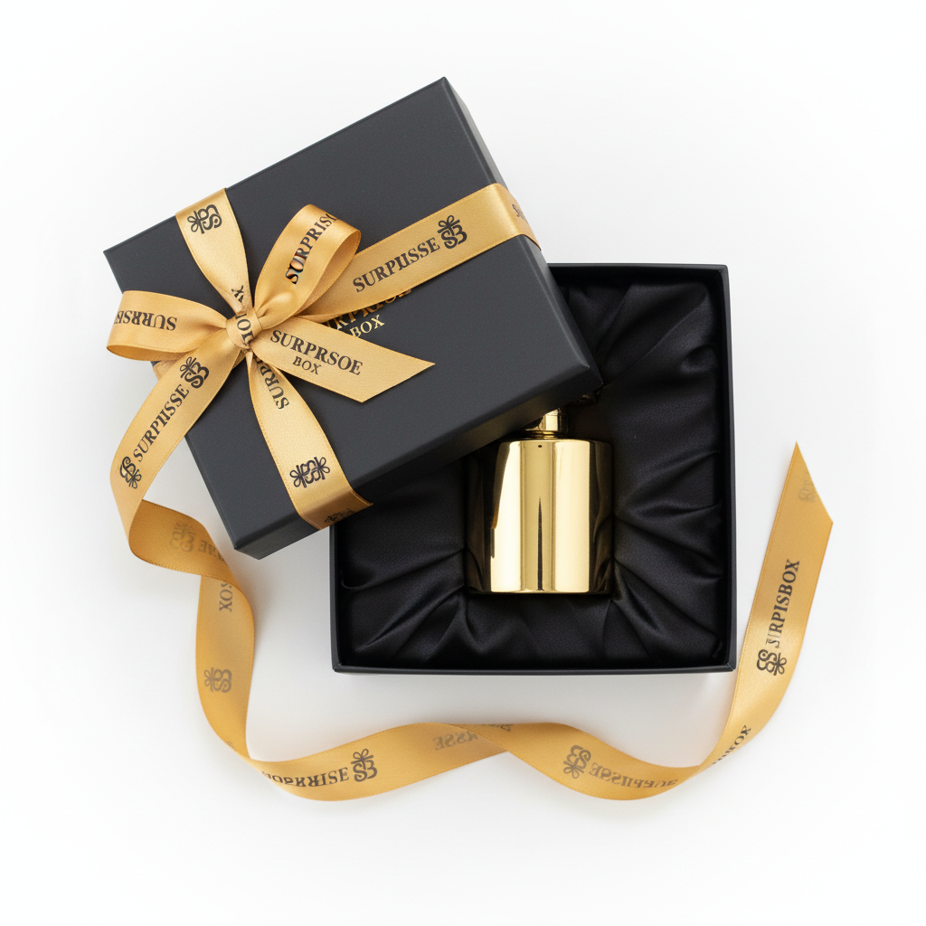 Surprisebox Men's Perfume in black gift box with branded gold ribbon