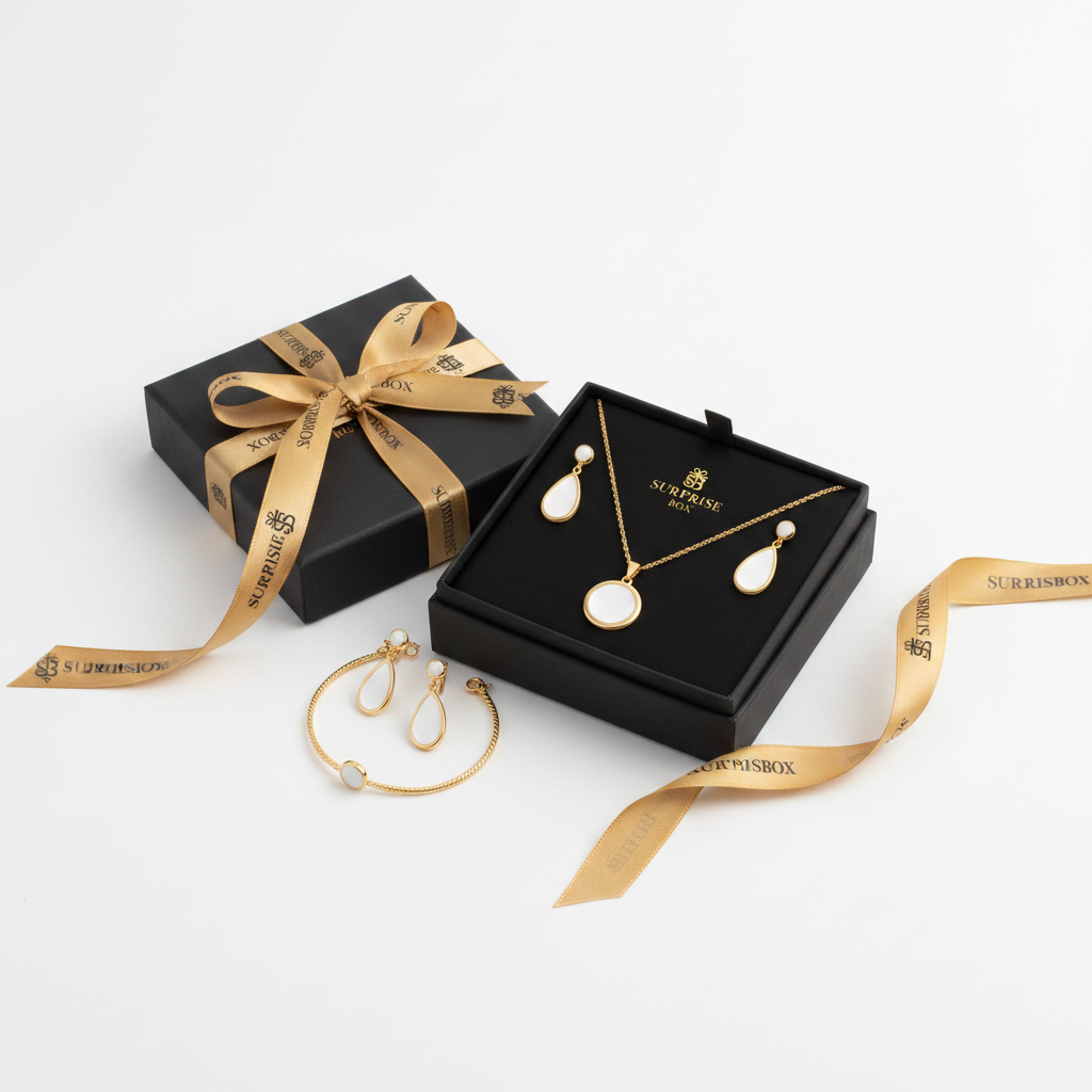 Enamel Jewellery Set in Surprisebox gift box with branded ribbon