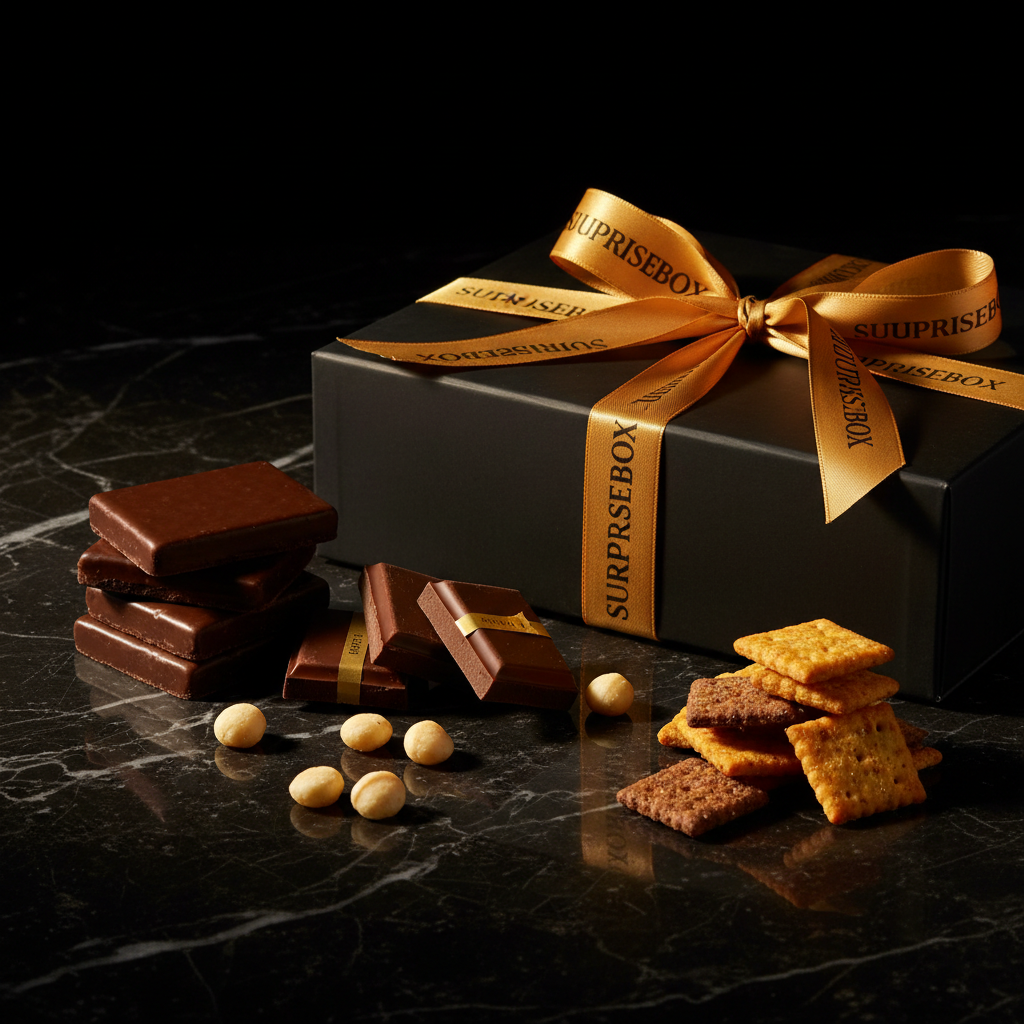 Australian Snack Pack - premium snacks arranged beside Surprisebox gift box