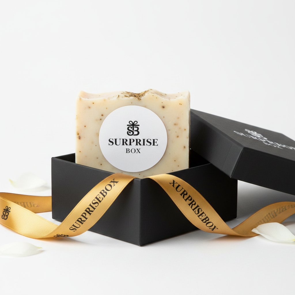 Surprisebox Artisan Soap in Surprisebox gift box with branded ribbon